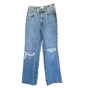 Zara Womens Distressed Jeans‎ Size 4 Bootcut Blue Casual Everyday Frayed Hem